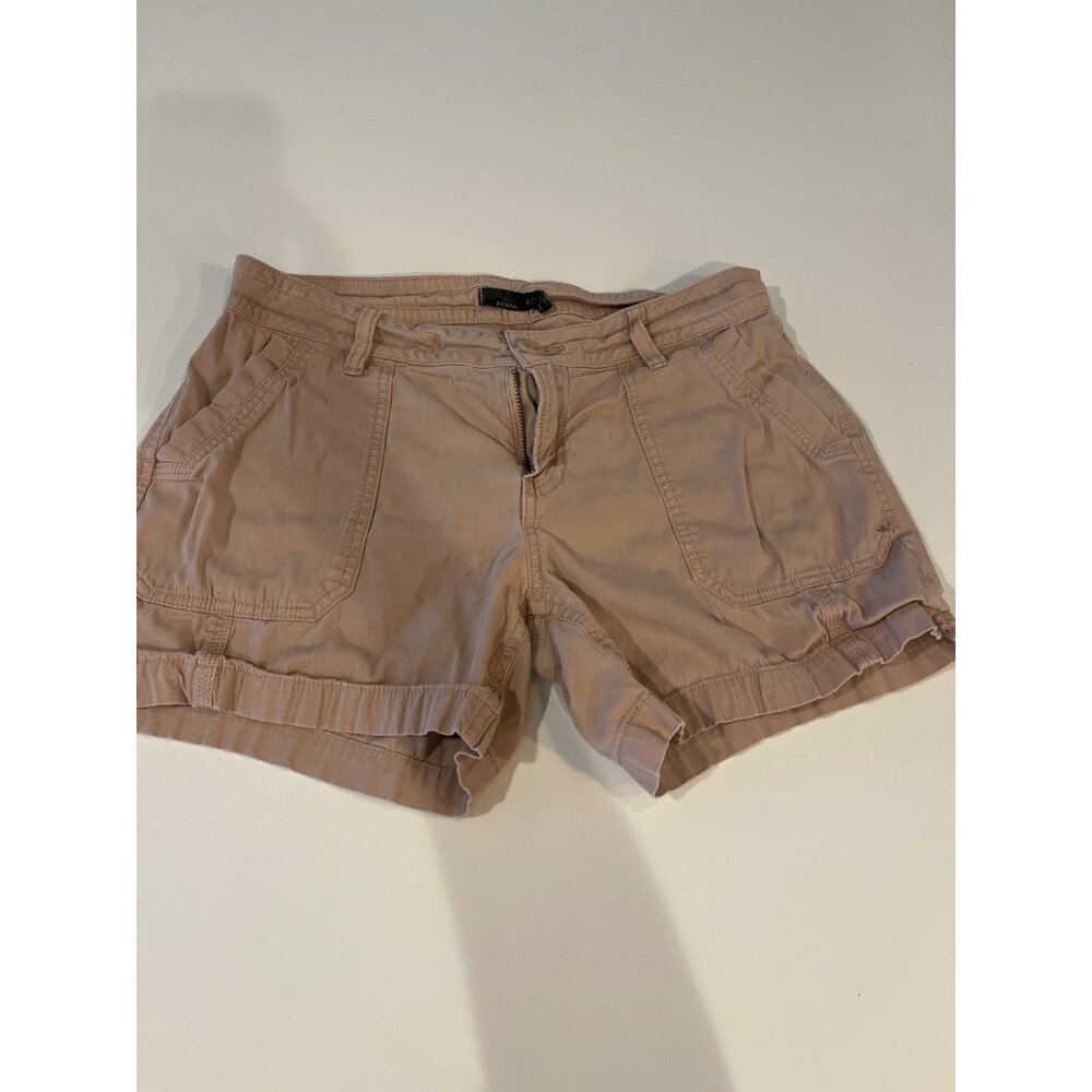 Prana Womens Beige Cargo Shorts Size 4 With Pockets & Button Closure